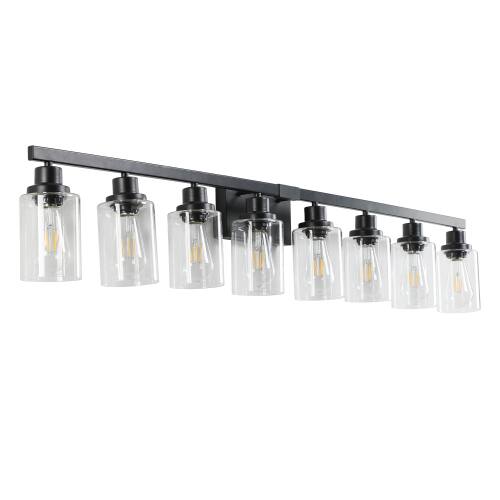 Alt View 2. LUCKY ONE - 51in Wall Mount Vanity Light, 8-Light Industrial Sconce with Clear Glass Shades for Bathroom - Black.
