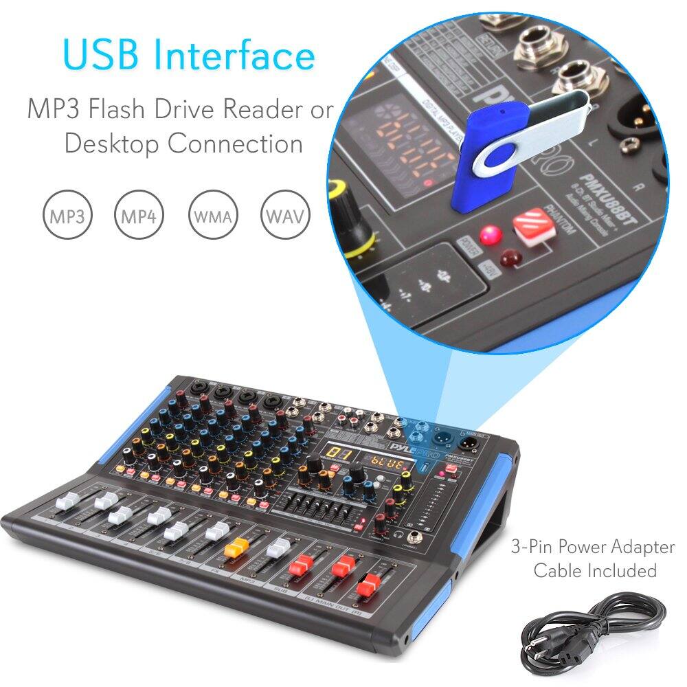 USB Interface  
MP3 Flash Drive Reader or Desktop Connection  
MP3 MP4 WMA WAV  

3-Pin Power Adapter Cable Included