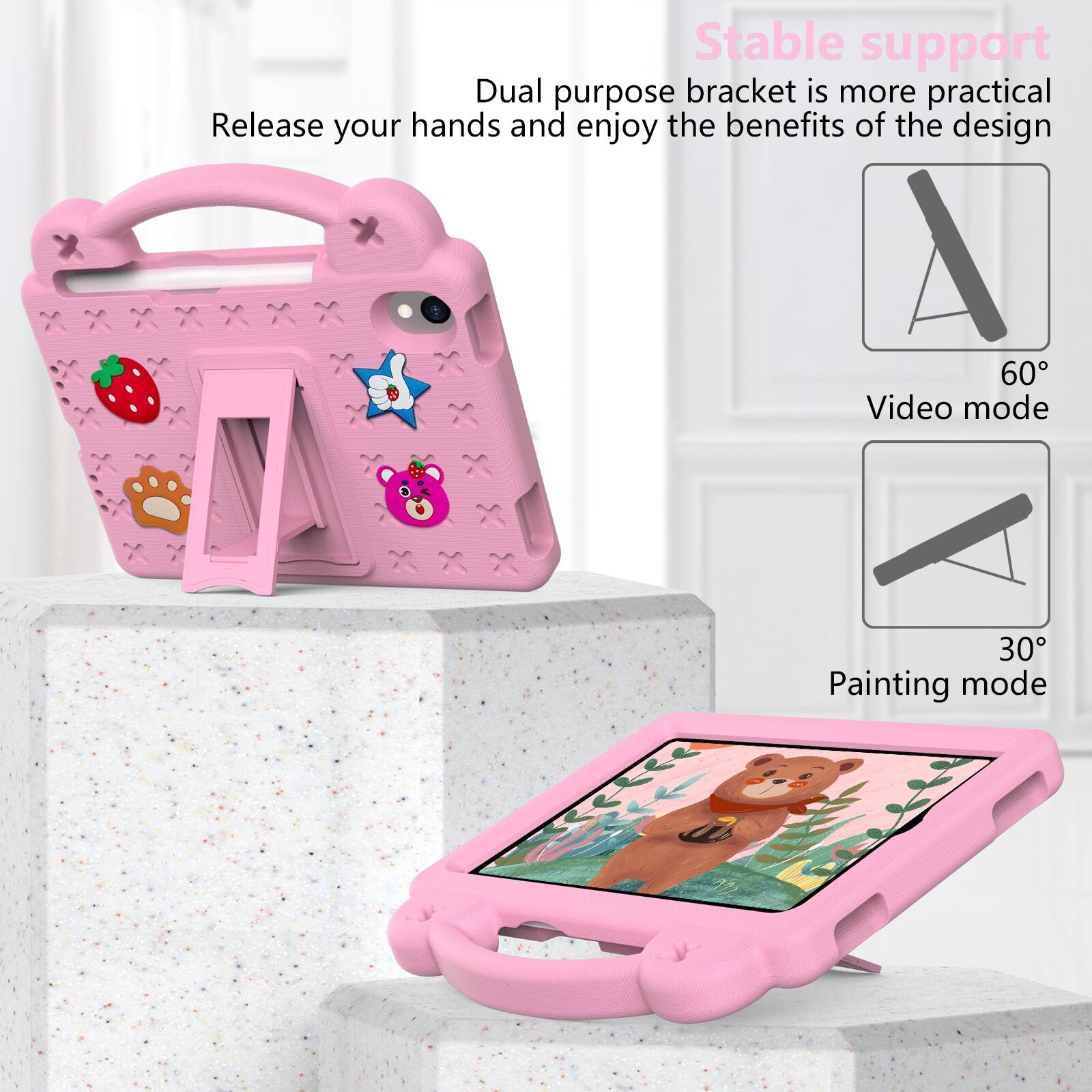 Stable support  
Dual purpose bracket is more practical  
Release your hands and enjoy the benefits of the design  

A 60° Video mode  
30° Painting mode