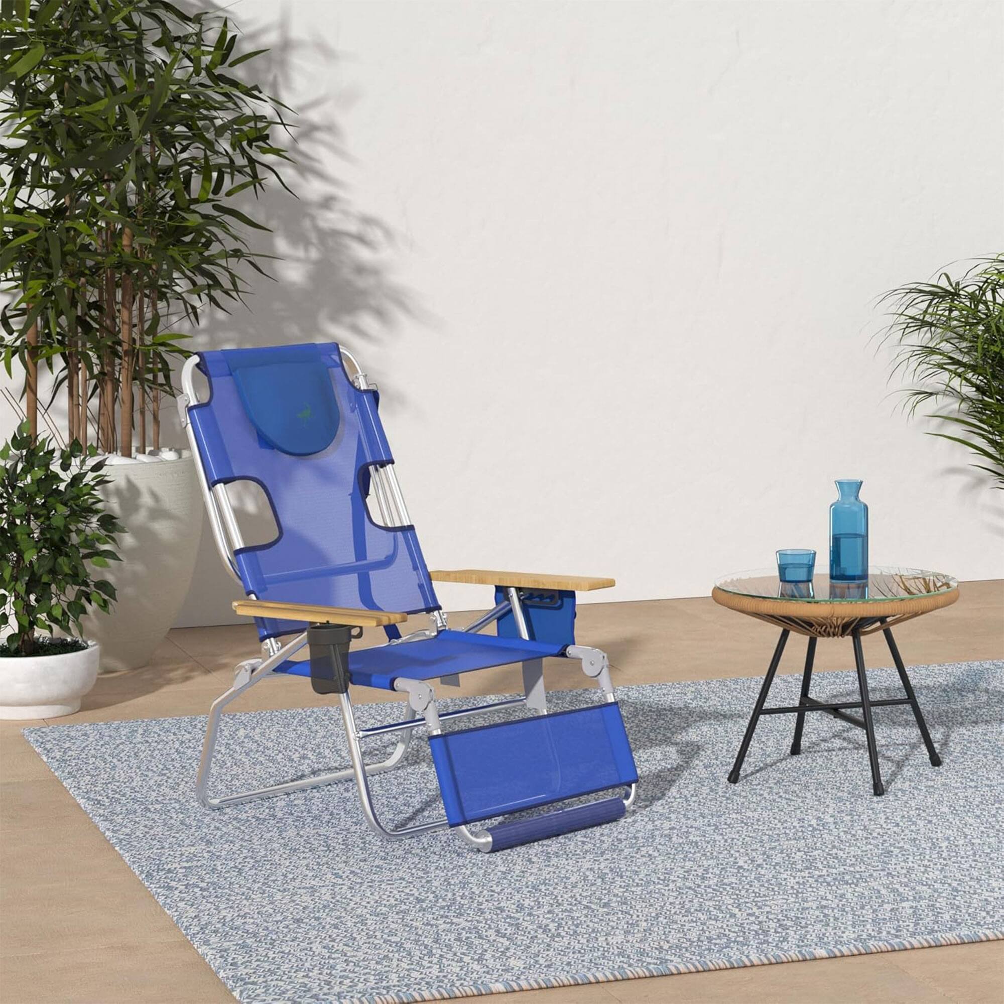 Alt View 3. Ostrich - Ostrich Altitude 3N1 High Back Outdoor Beach Lounge Chair with Footrest, Blue - Blue.