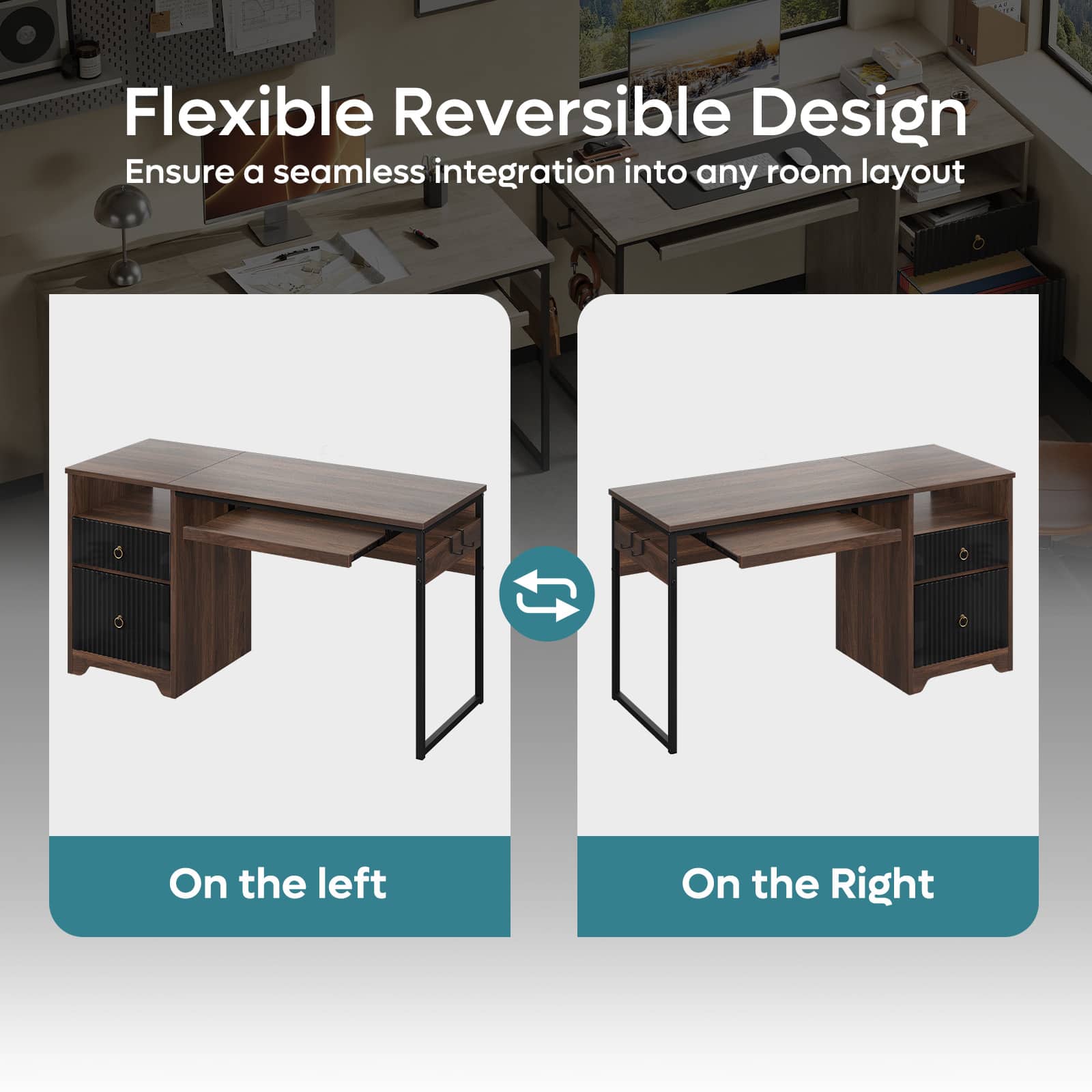 Flexible Reversible Design Ensure a seamless integration into any room layout On the left On the Right