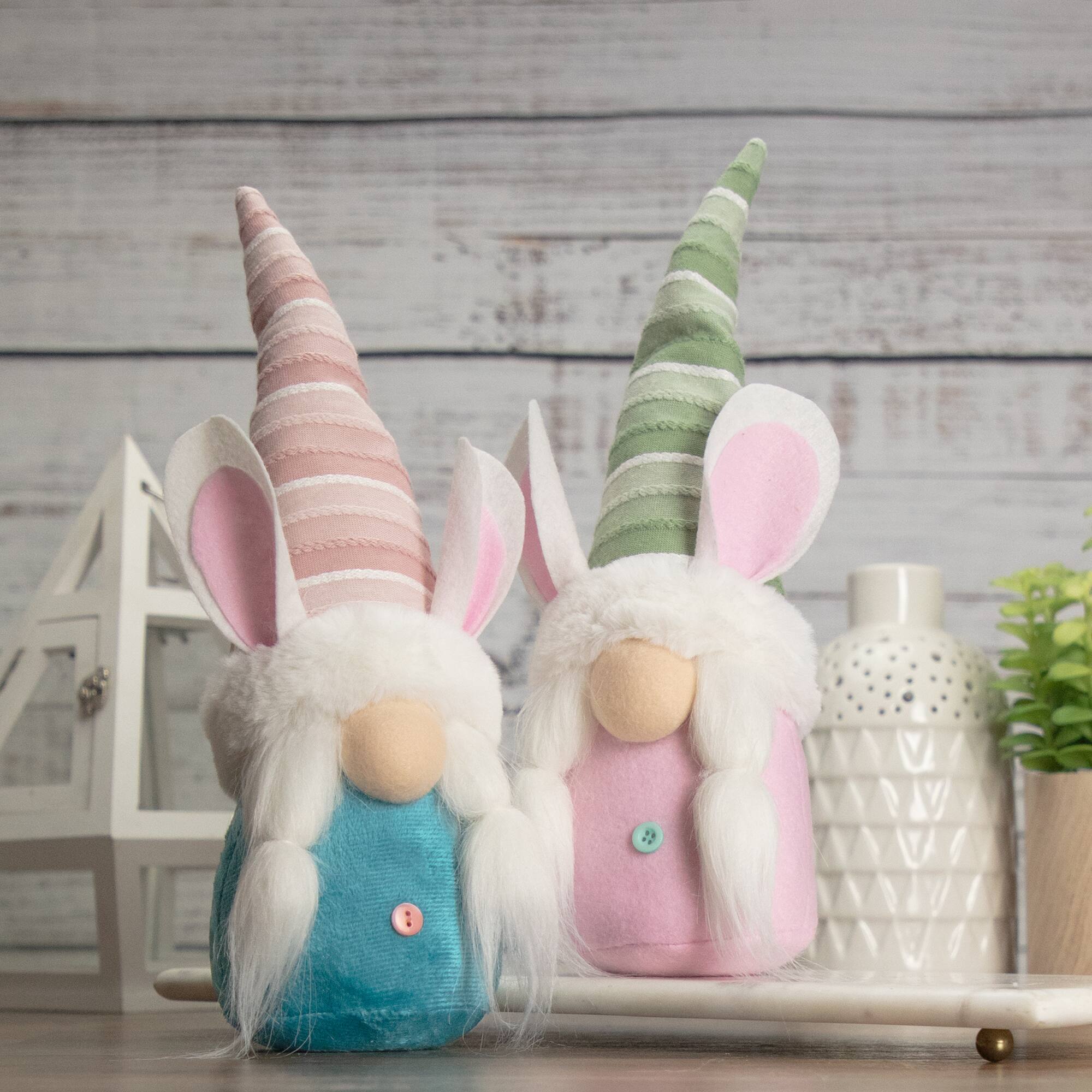 Alt View 1. Northlight - Girl Gnome with Easter Bunny Ears - 13" - Blue.