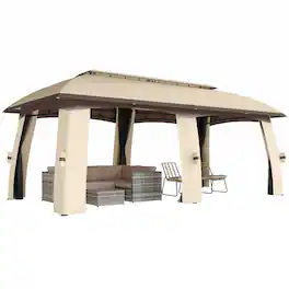 Outsunny - Patio Gazebo, Outdoor 10' x 20' Gazebo Canopy Shelter with Netting, Vented Roof, Steel Frame for Garden, Lawn - Beige