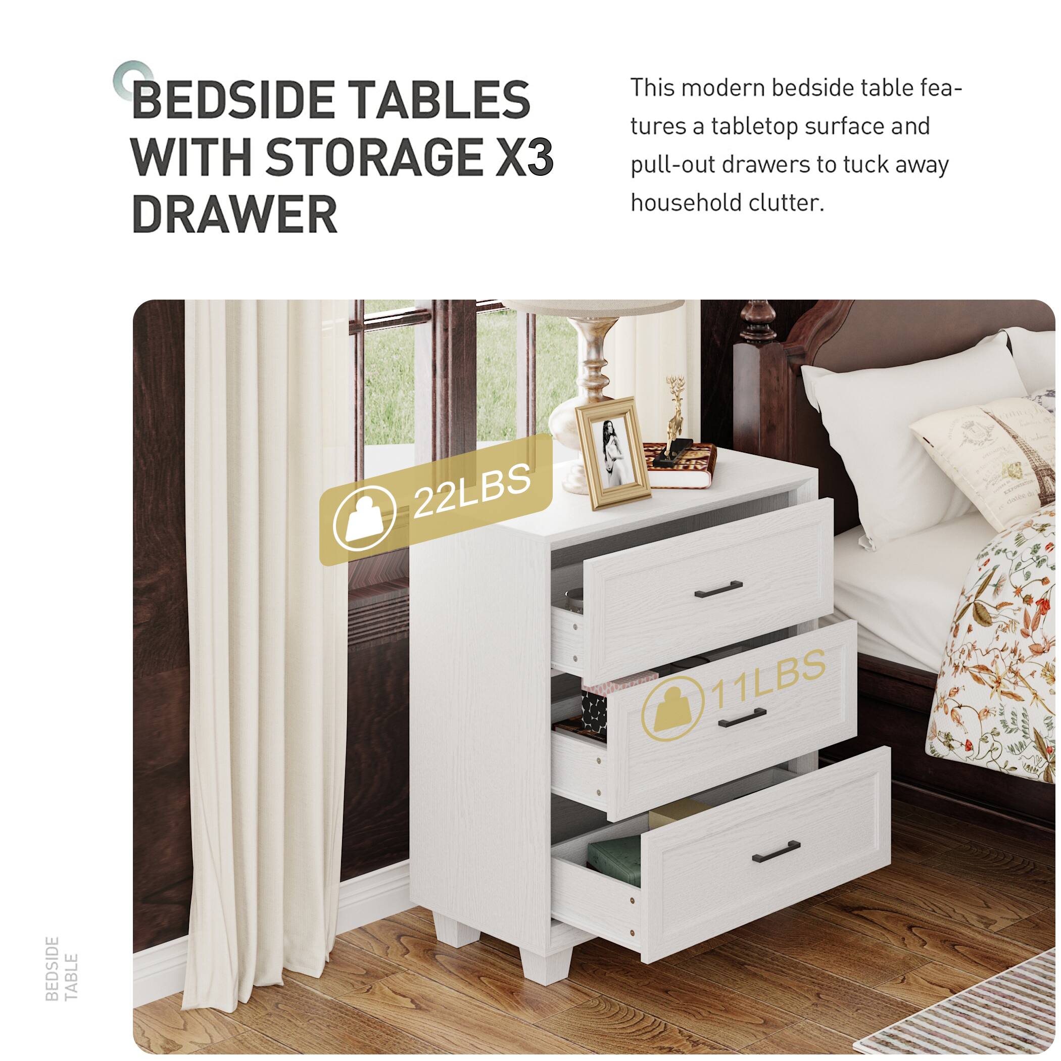 BEDSIDE TABLES WITH STORAGE X3 DRAWER

This modern bedside table features a tabletop surface and pull-out drawers to tuck away household clutter.

22LBS
11LBS
BEDSIDE TABLE