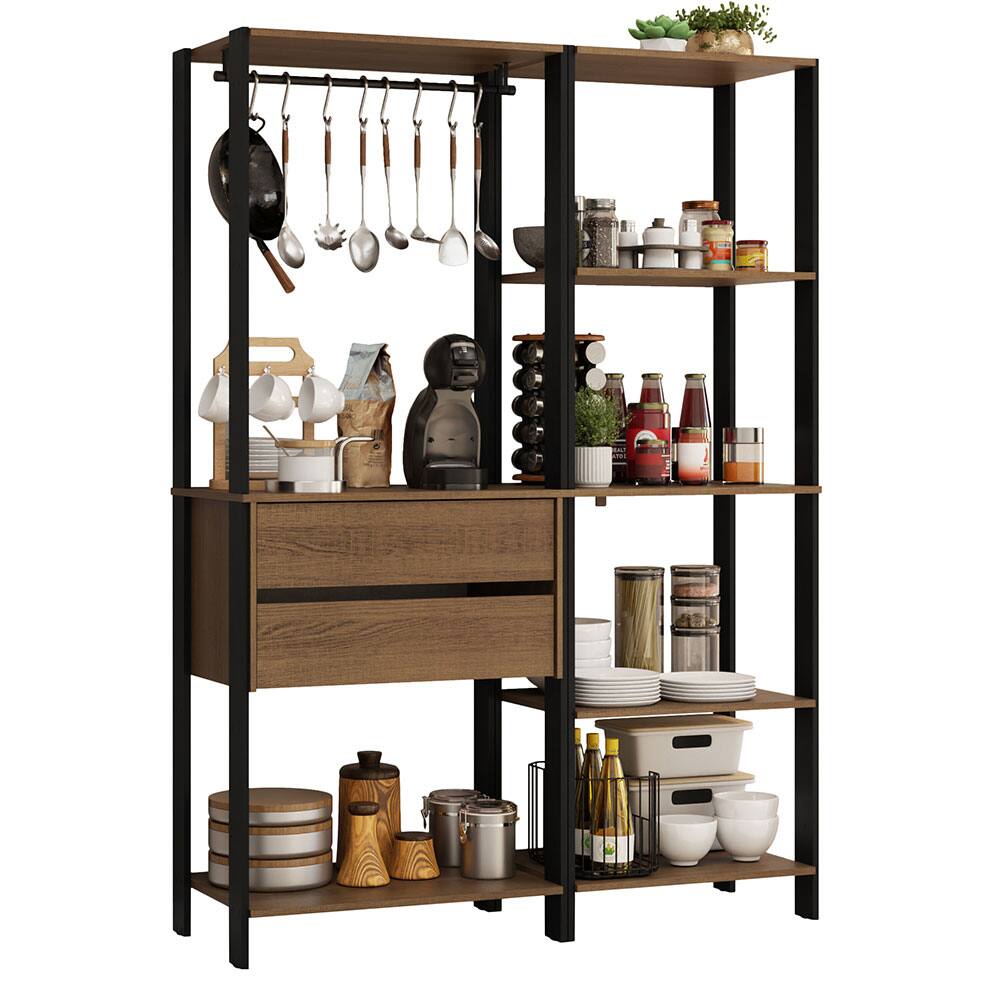 Angle. Madesa - Madesa Kitchen Pantry Storage Rack with 2 Drawers, 7 Shelves and Hanging Space 51"L - Black/Brown - Rustic/Black.