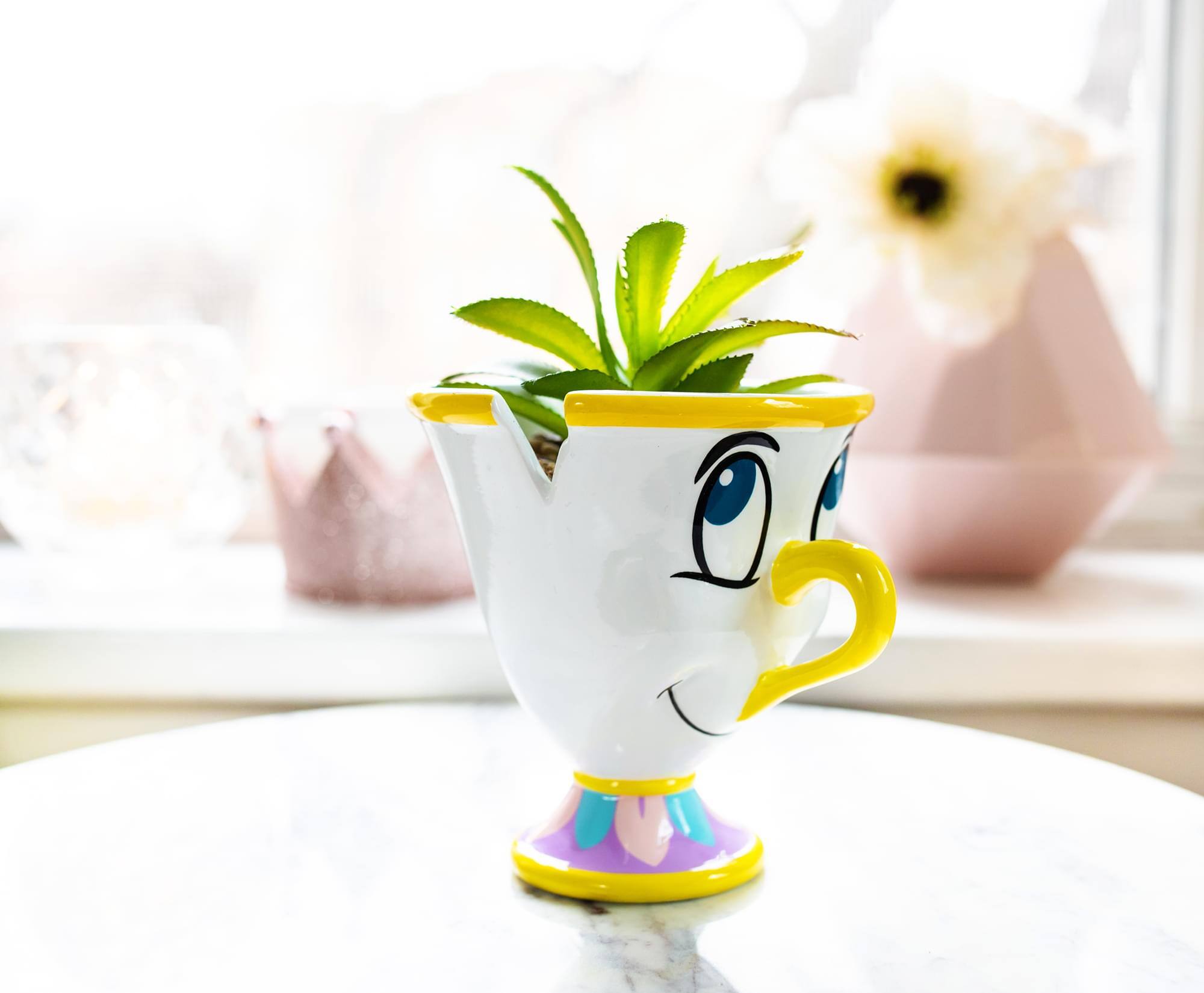Alt View 1. Disney - Disney Beauty and the Beast Chip 3-Inch Mini Planter with Artificial Succulent - Yellow.