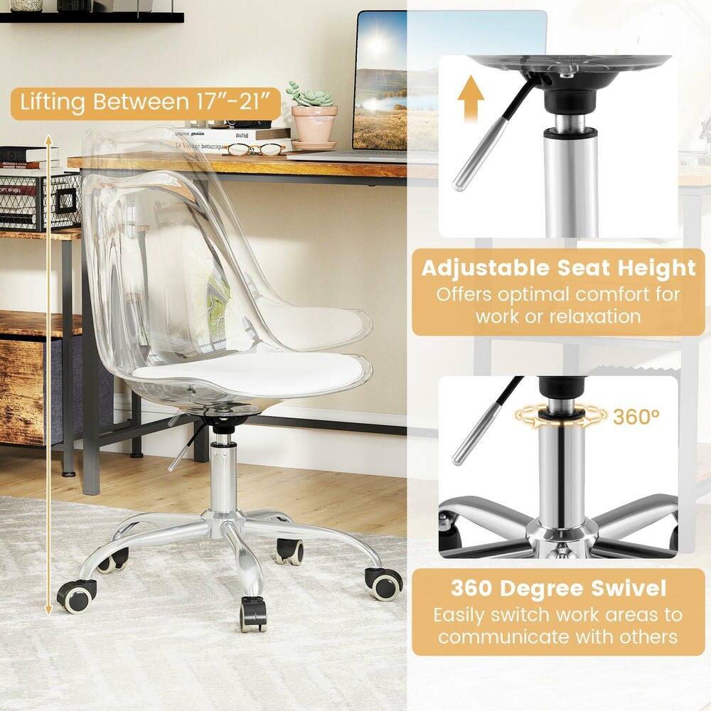 Lifting Between 17"-21"  
Adjustable Seat Height  
Offers optimal comfort for work or relaxation  
360 Degree Swivel  
Easily switch work areas to communicate with others