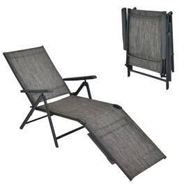 Gymax - Outdoor Adjustable Chaise Lounge Chair Patio Beach Folding Recliner Lounge Grey - Gray