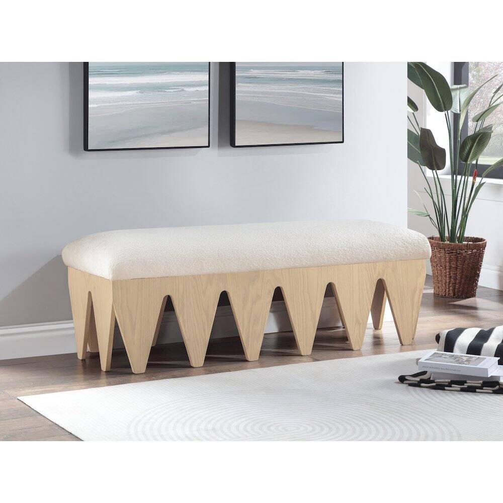 Alt View 1. Meridian Furniture - Altair Cream Velour Fur Fabric Bench - Beige.