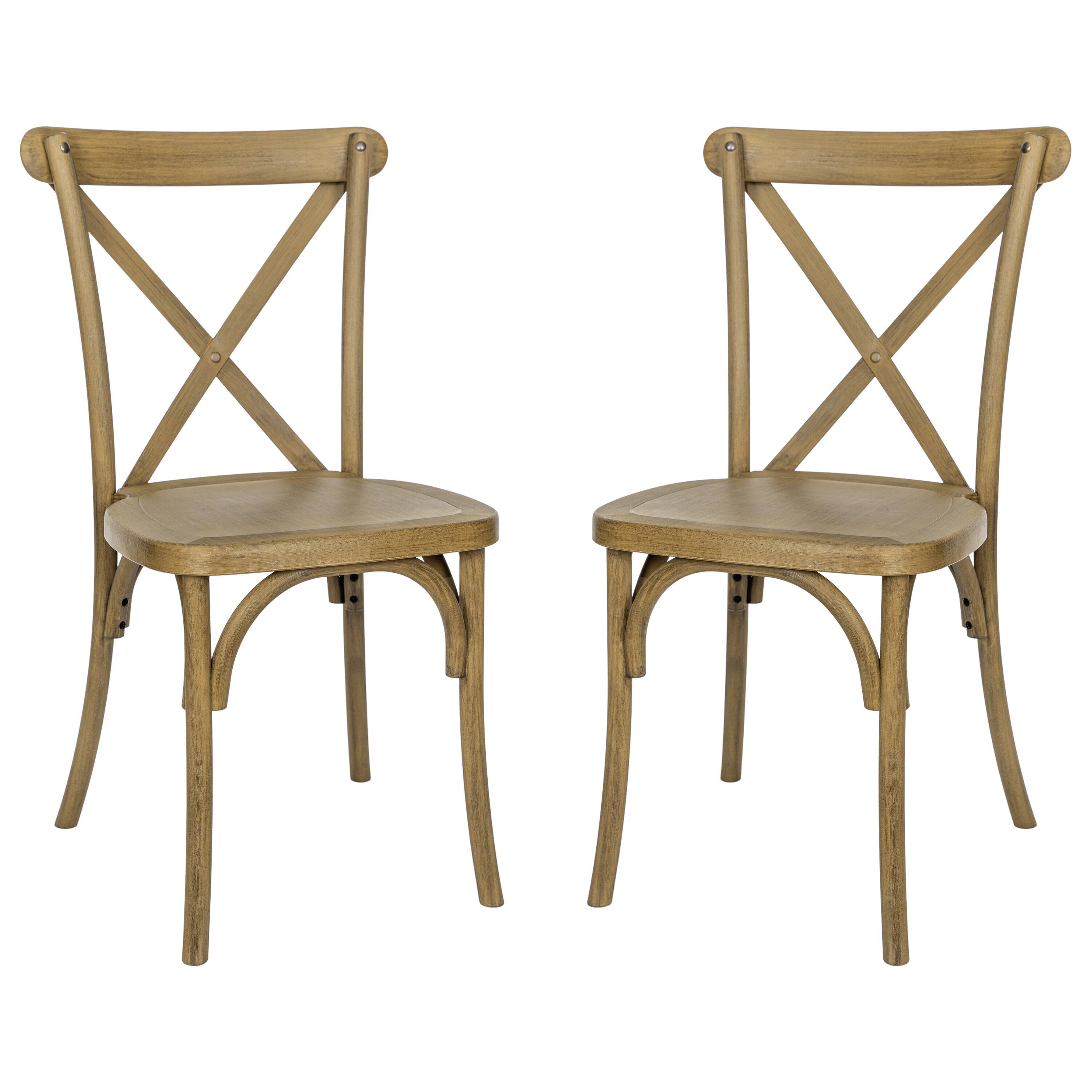 Alt View 1. Emma + Oliver - Hensler Set of 2 Weather-Resistant Wood Look Stackable Resin Cross Back Chairs for Indoor/Outdoor Use - Chestnut.