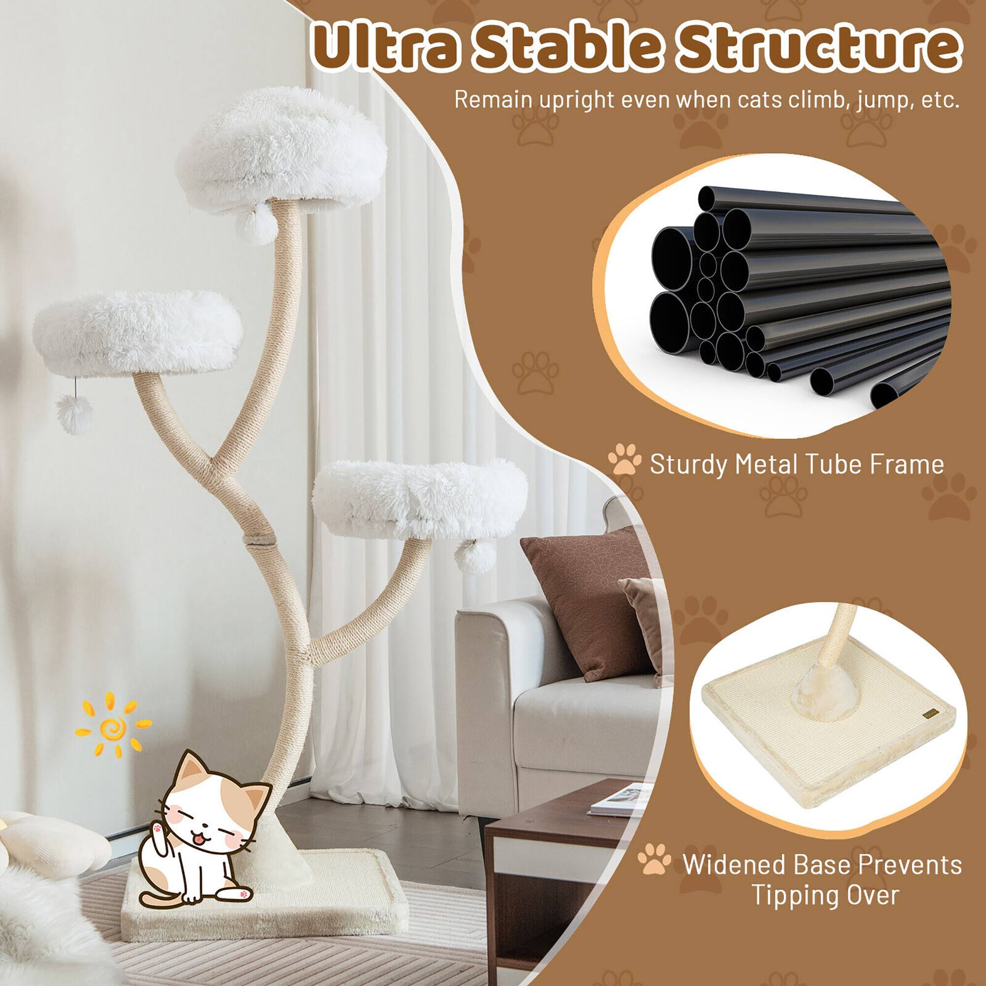 Ultra Stable Structure  
Remain upright even when cats climb, jump, etc.  

- Sturdy Metal Tube Frame  
- Widened Base Prevents Tipping Over
