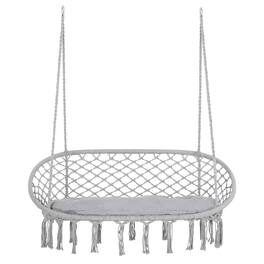 Outsunny - 2-Person Hammock Chair Macrame Swing with Soft Cushion, Hanging Cotton Rope Chair for Indoor Outdoor Home Patio - Light Gray