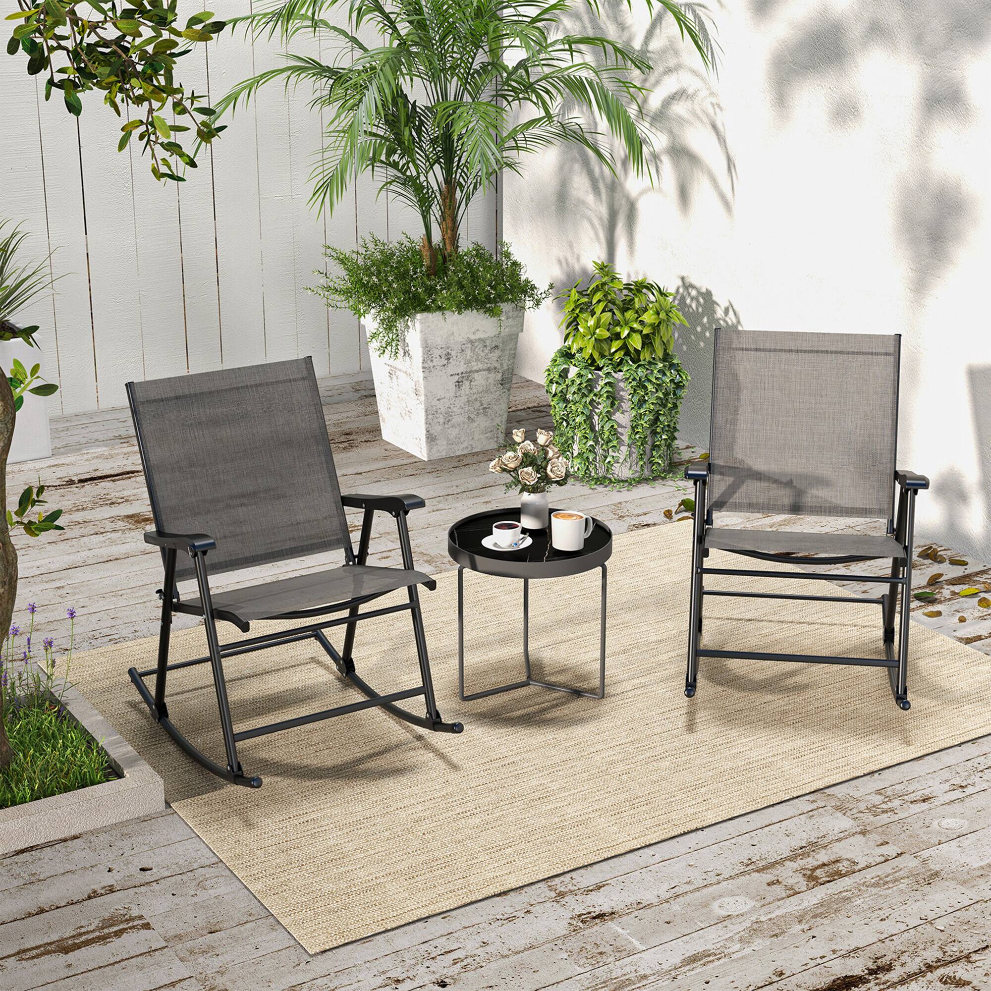 Alt View 3. Gymax - Gymax Set of 4 Patio Rocking Char Outdoor Folding Rocker w/ Sturdy Metal Frame - Grey.