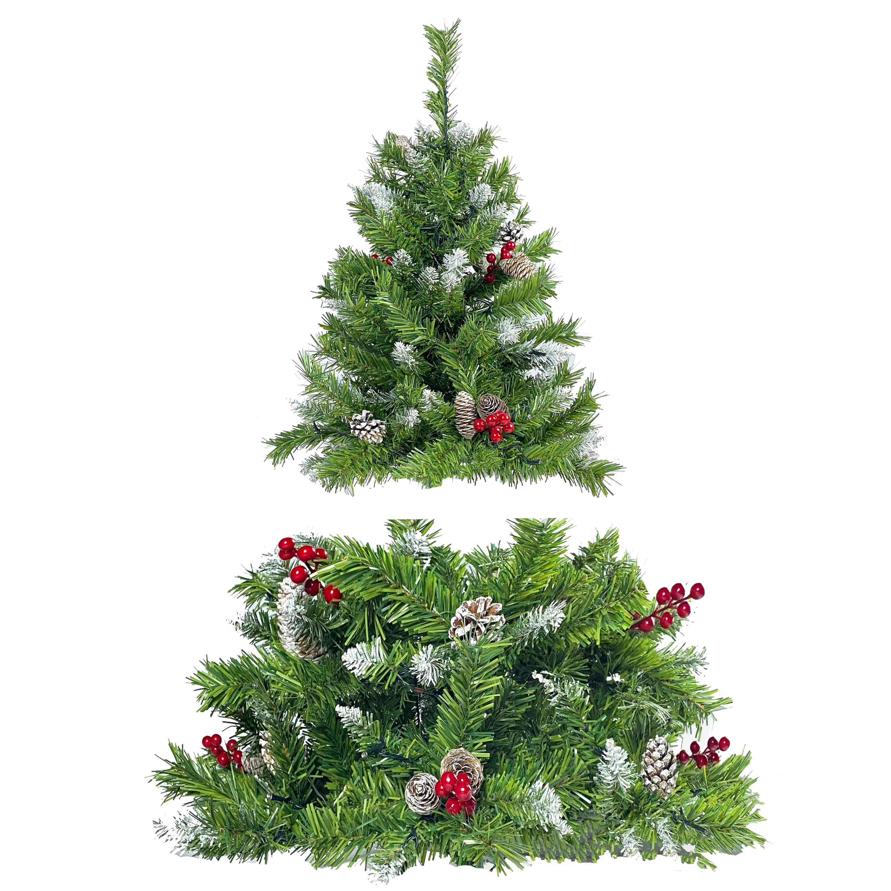 Alt View 4. Bestier - Pre-lit Xmas Tree Artificial Christmas 4-Piece Set,Garland, Wreath and Set of 2 Entrance Trees X-mas with LED Lights - Green.