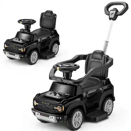 Front. FIRST RIDE ON - 3-in-1 Toddler Push Car, Licensed Ford Bronco Raptor Kids Push Car for Toddlers 1-3 w/Handle, Ride on Toy for Boys - Black.