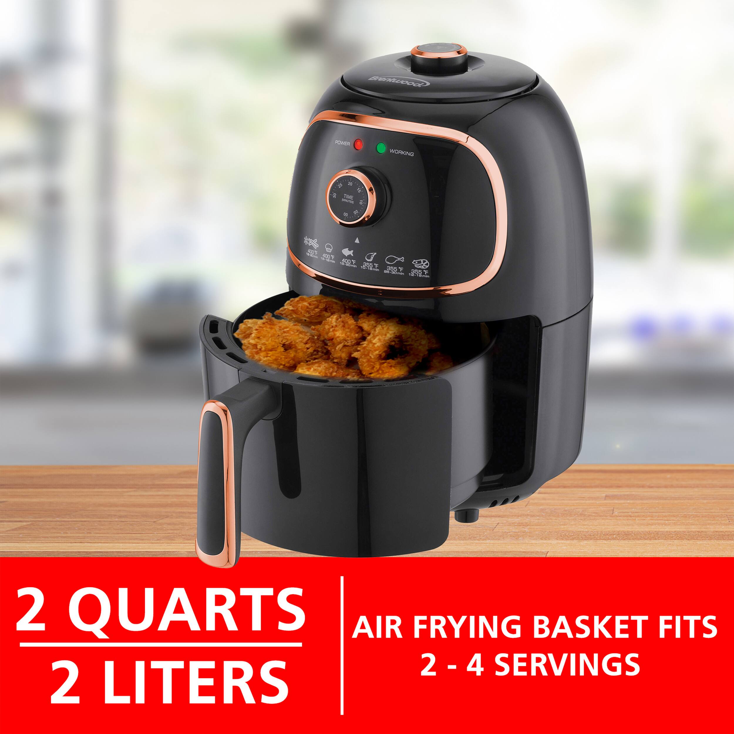 2 QUARTS 2 LITERS  
AIR FRYING BASKET FITS 2 - 4 SERVINGS