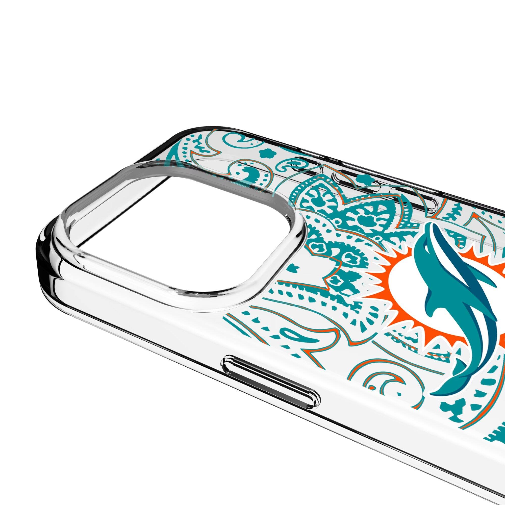 Alt View 2. Keyscaper - Miami Dolphins iPhone Clear Paisley Design Case - 16 Plus - Multicolor.