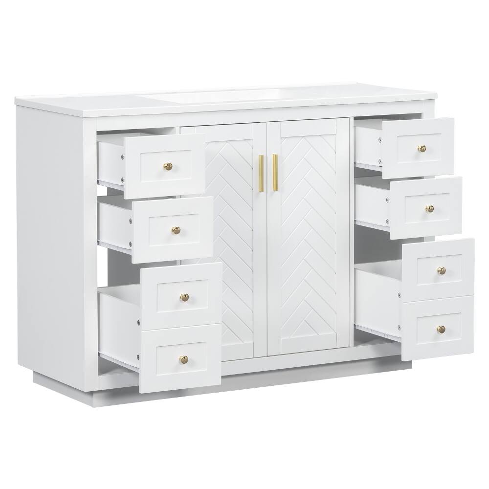 Alt View 8. Loheer - Loheer 48 inch bathroom vanity with sink White Freestanding MDF Cabinet Gold Handles - White.