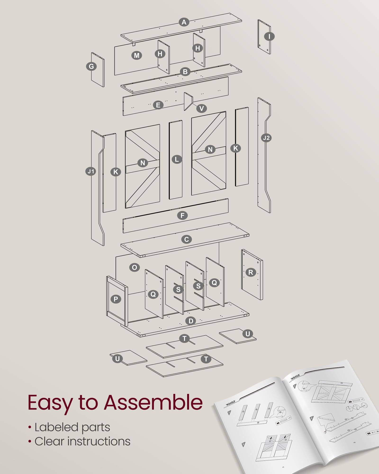 A I M H H a + G E V J2 J1 K N L N K F C P o Q - S S Q R D T U U T

Easy to Assemble
- Labeled parts
- Clear instructions