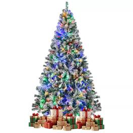 HONGGE - 6 Ft Snow Flocked Pre-Lit Artificial Christmas Tree with 250 LED Lights and Metal Stand - Green