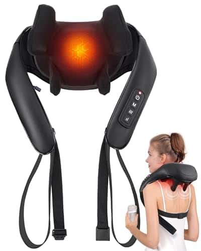 DORLUKFU - Shiatsu Back and Neck Massager, Cordless Shoulder Massager with Heat, Electric Deep Tissue 3D Kneading Massage Pillow