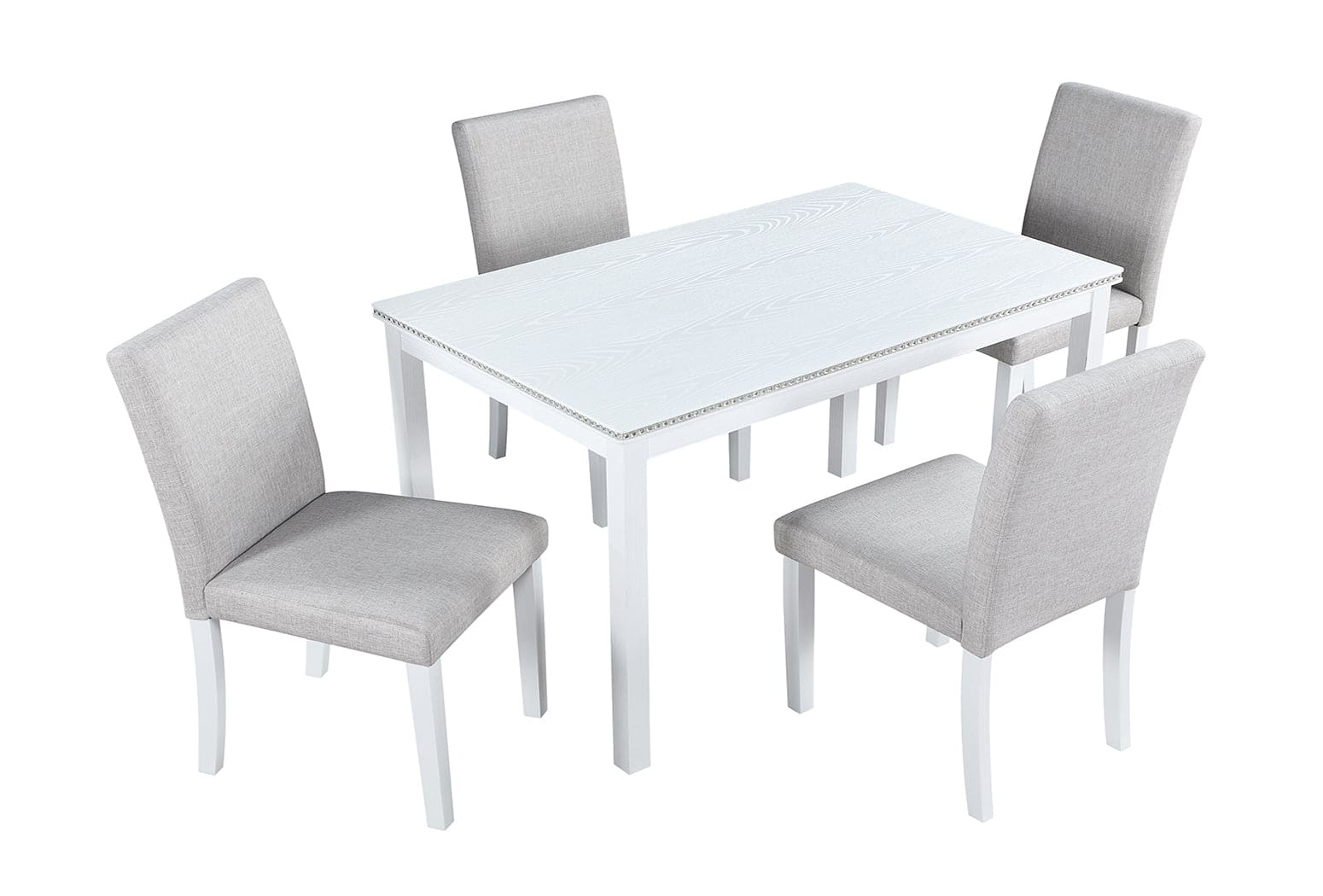 Boyel Living - 5-Piece Dining Table Set for 4, Wood Top Kitchen Table with 4 Upholstered Chairs - Light Gray+White