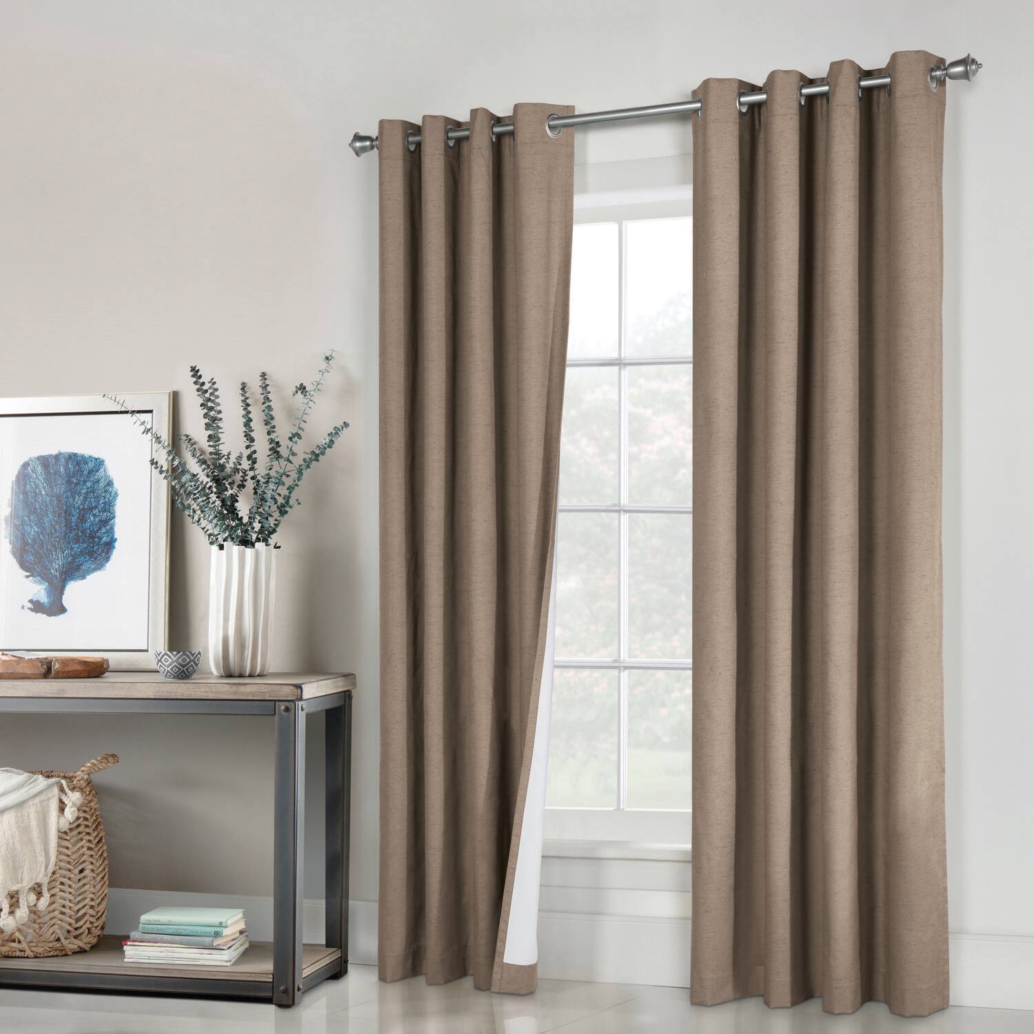 Angle. Commonwealth Home Fashions - Thermaplus Ventura Blackout UV Protection Grommet Curtain Panel Pair for Windows Each 52" x 95" Pebble - Pebble.
