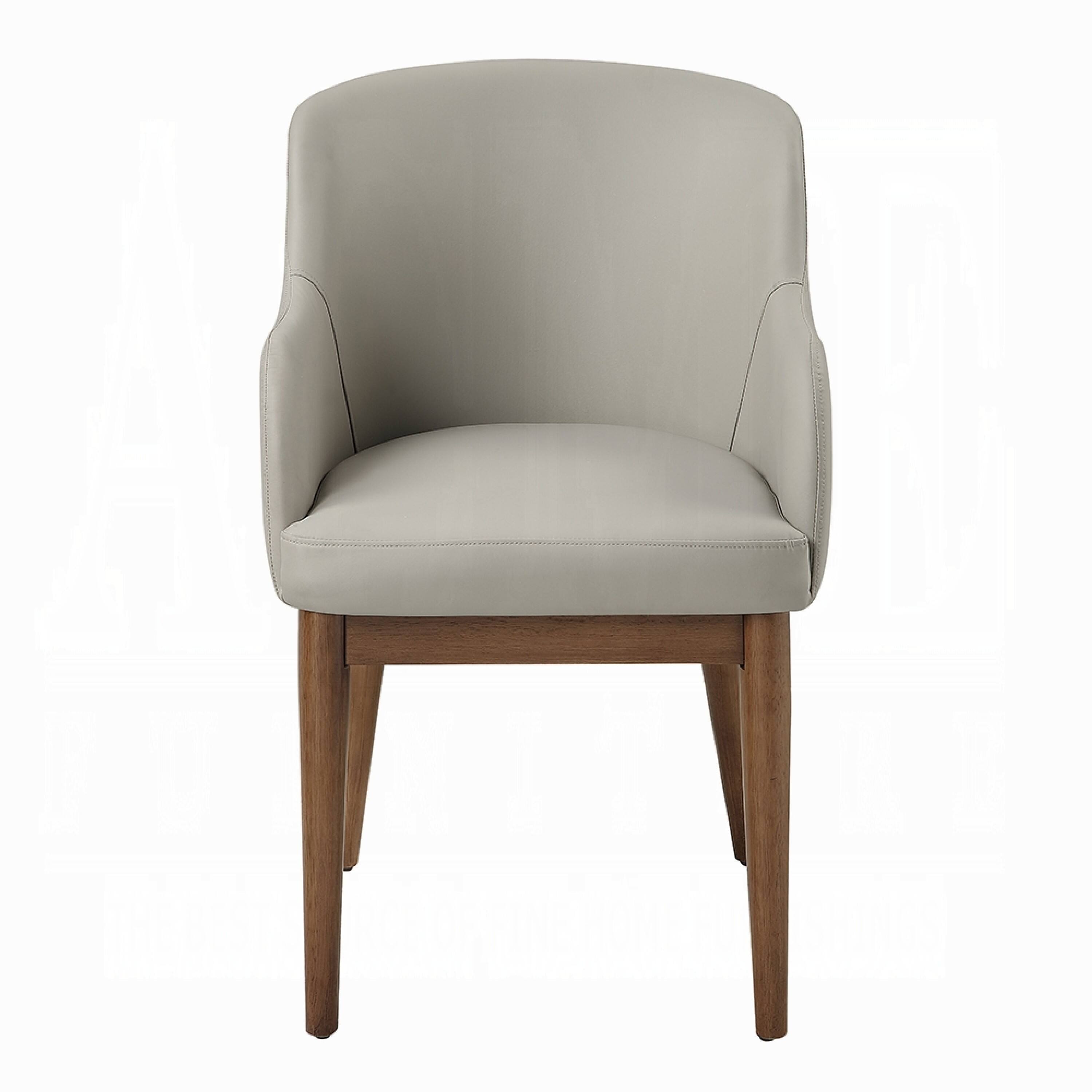 Alt View 1. Manhattan Lane - Hima Dining Side Chair Set of 2, Gray Faux Leather, Walnut Brown Wood - Gray, Brown.