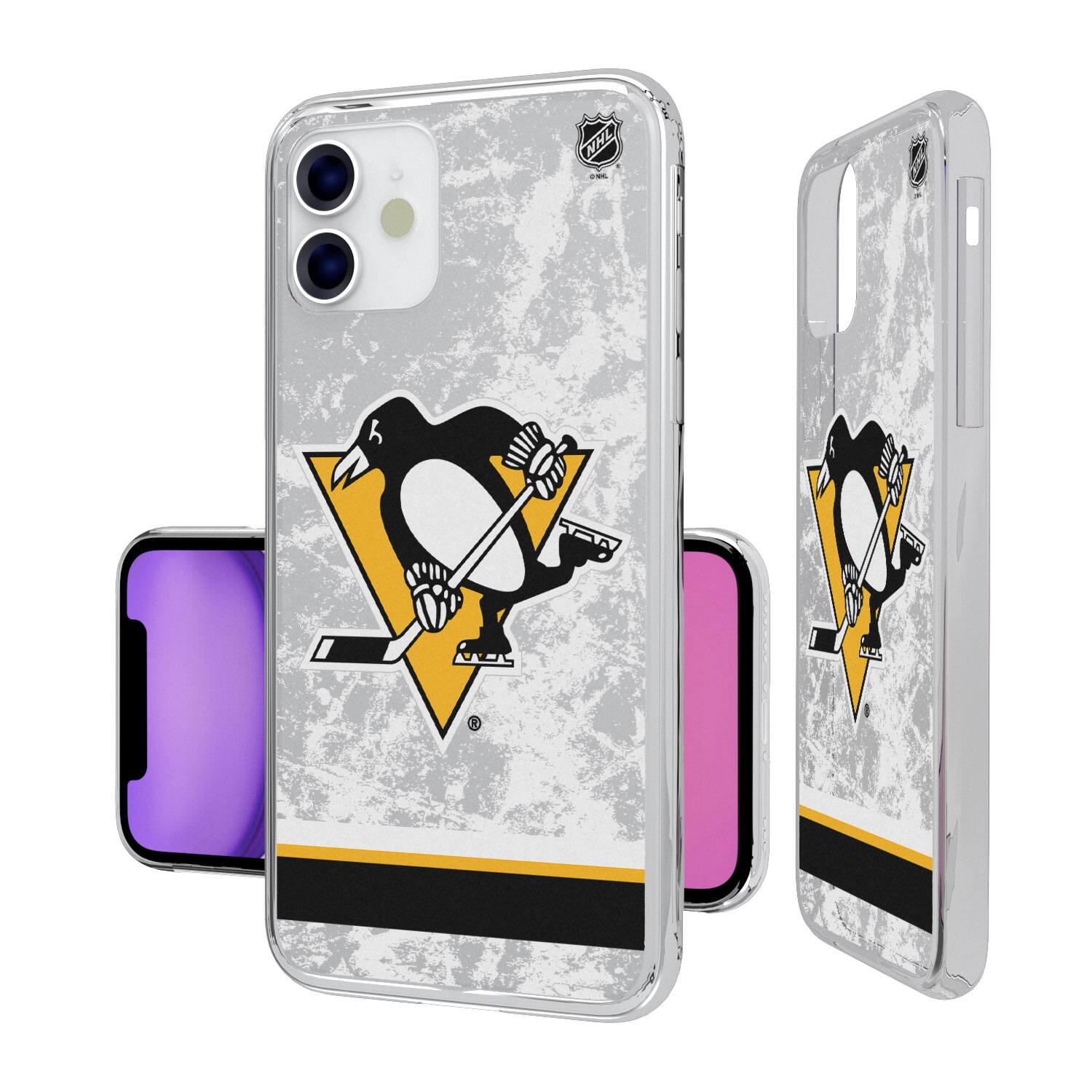 Alt View 1. Keyscaper - Pittsburgh Penguins iPhone Stripe Clear Ice Case - 15 - Multicolor.