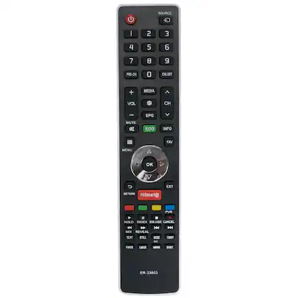 SOURCE
1 2 3 4 5 6 7 8 9 0
PRE-CH CH.LIST + MEDIA VOL TO CH - EPG MUTE
ECO INFO FAV MENU OK EXIT RETURN
HISmart@ PVR
HOLD INDEX SUBCODE CANCEL
1 144 I MIX REVEAL TEXT STILL SIZE
T.SHIFT PHODE S.MODE LAUE SUBT
ER-33903