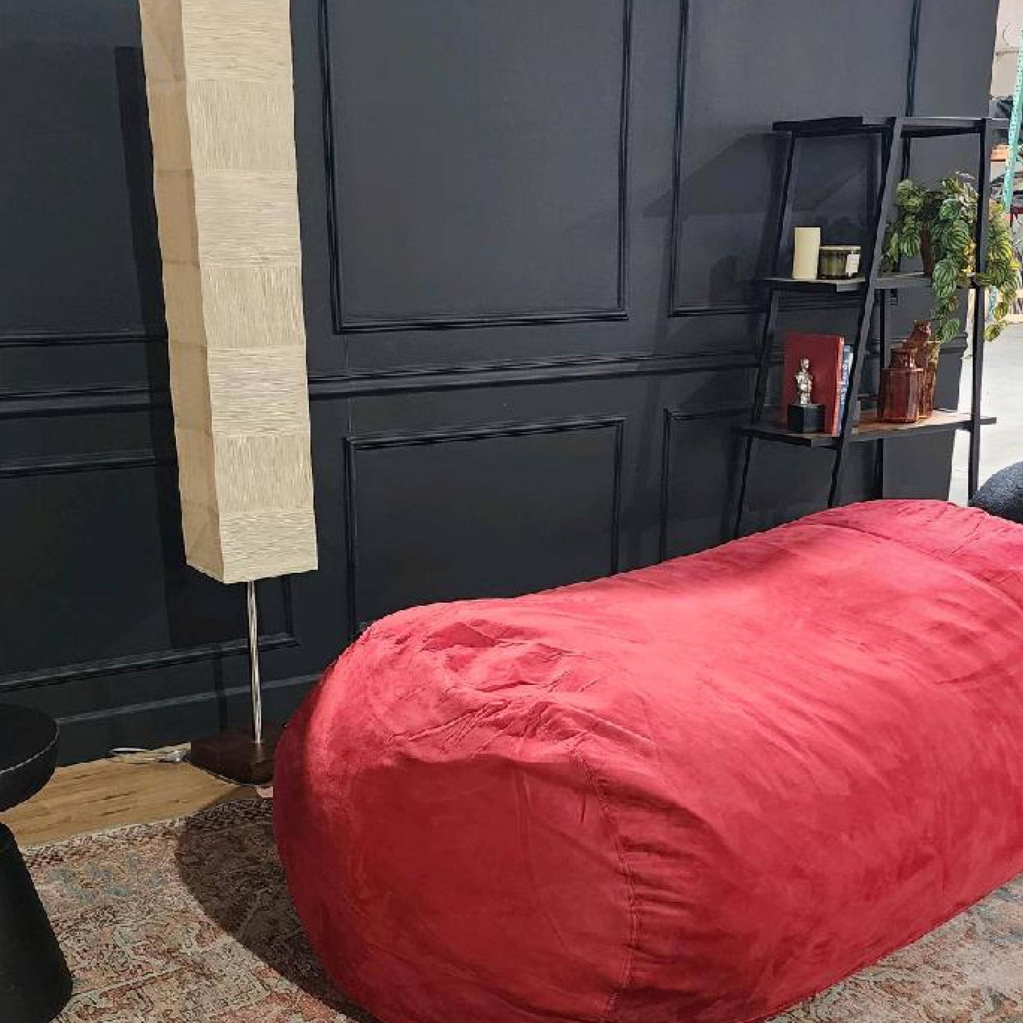 Back. GOODSILO - Traditional 8 Foot Suede Cylindrical Bean Bag Chair for Living Room and Bedroom Comfort - Red.