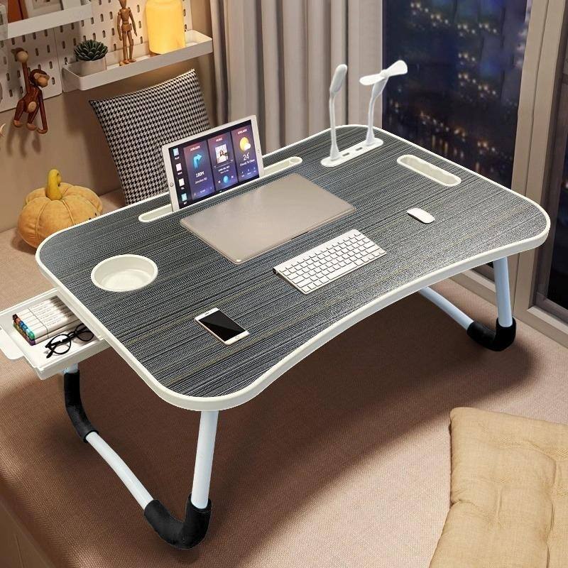 Front. Furno Fusion - Black Portable Foldable Laptop Bed Desk with 4 USB Ports,Cooling Fan, LED Light,Storage Drawer and Cup Holder.
