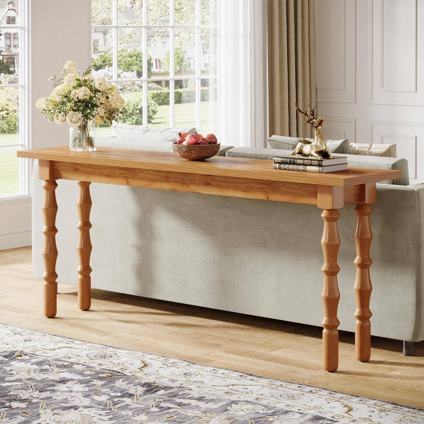 Left. Tribesigns - 70.9-Inch Extra Long Console Table for Entryway, Narrow Sofa Table Behind Couch with Solid Wood Legs, Entry Accent Table - Brown.