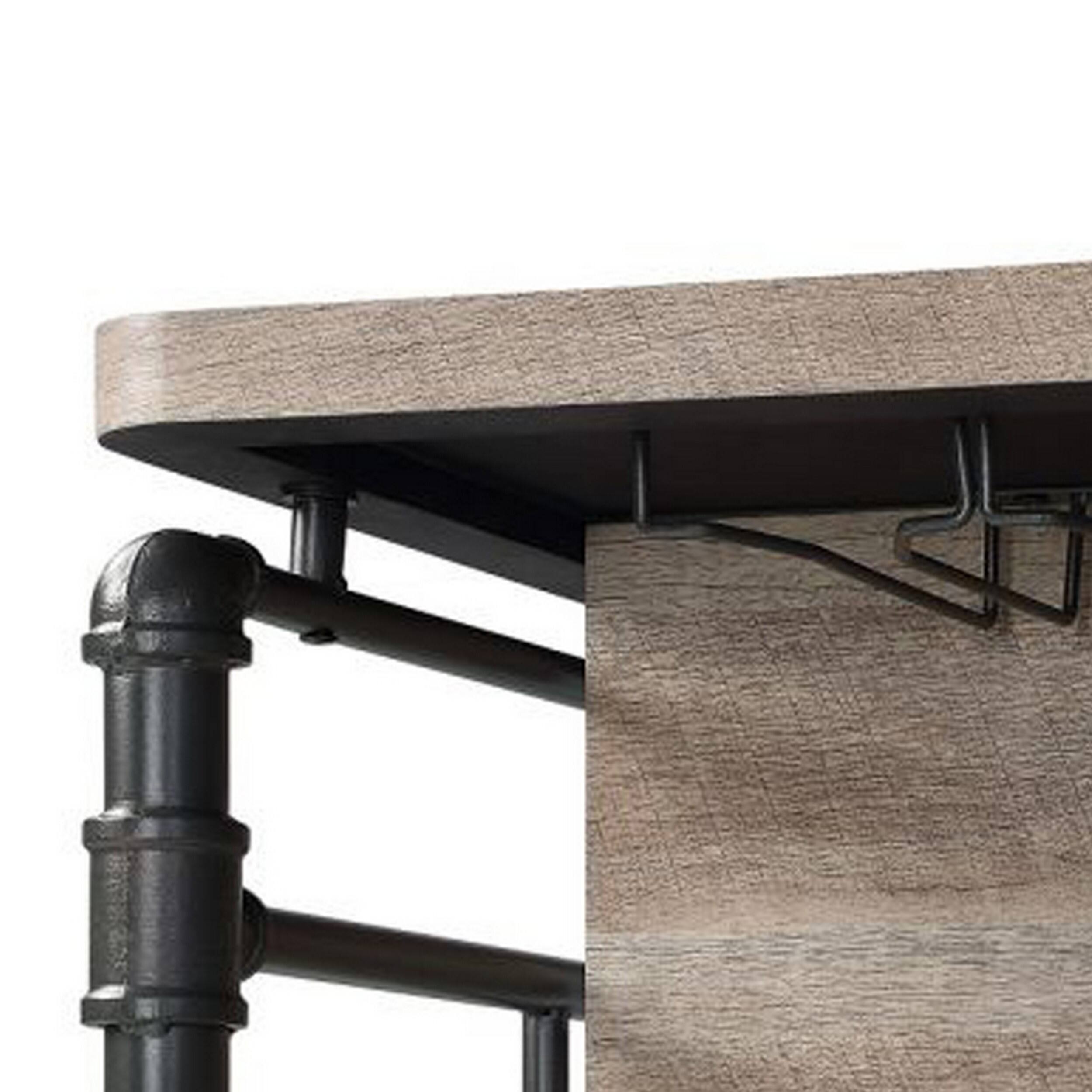 Back. Manhattan Lane - 59 Inch Kitchen Island with 2 Shelves - Brown, Gray.