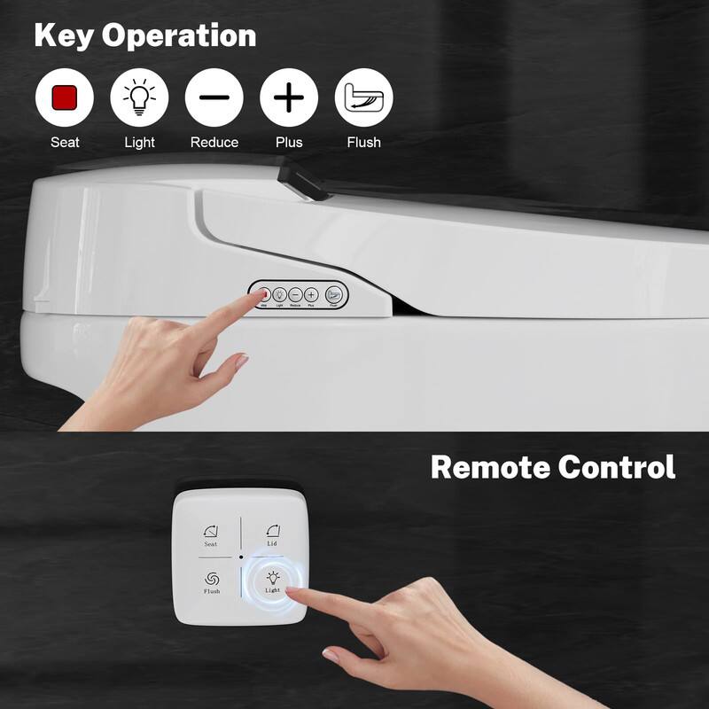 Key Operation  
- Seat  
- Light  
- Reduce  
- Plus  
- Flush  

Remote Control  
- Seat  
- Lid  
- Flush  
- Light