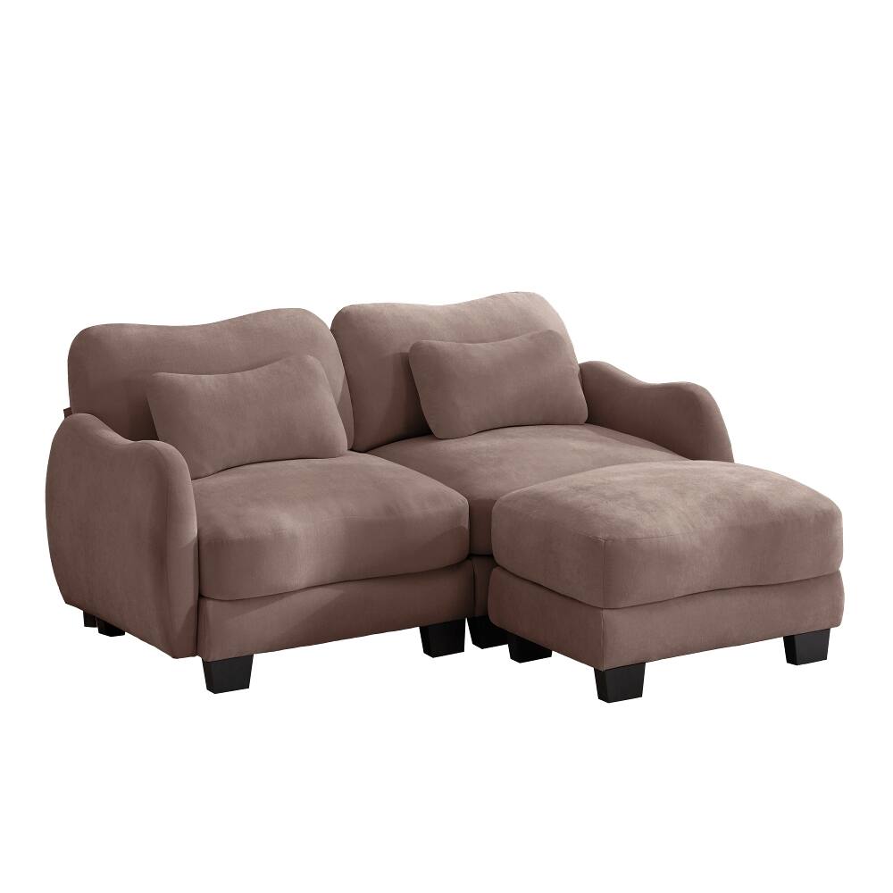 Alt View 1. Loheer - Loheer Rose Dust Chenille L-Shaped Loveseat Sofa with Movable Ottoman Ergonomic Cloud Sofa for Living Room - Rose Dust.