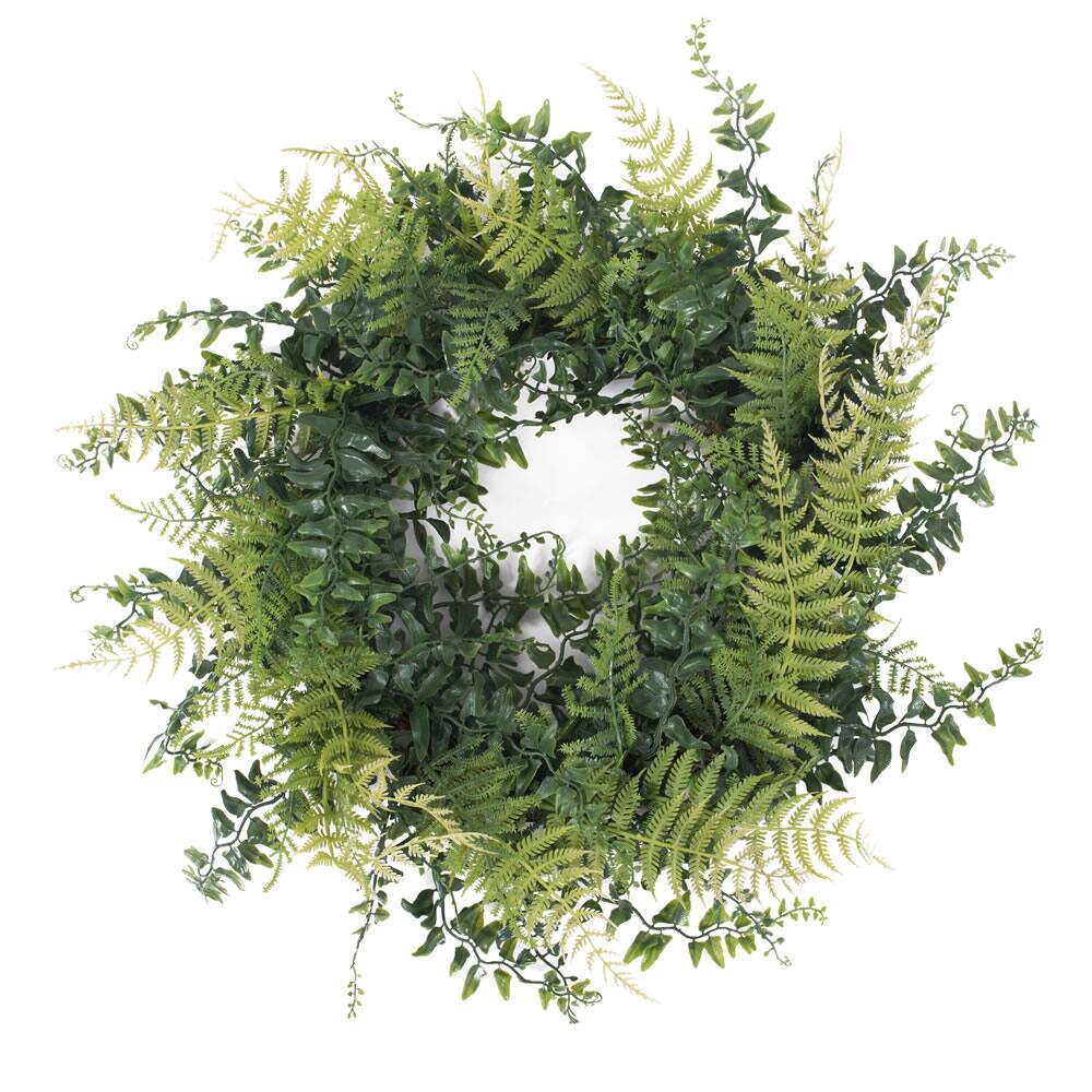 Front. Vickerman - Vickerman 18" Buckler Fern & Grass Wreath-Green - Green.