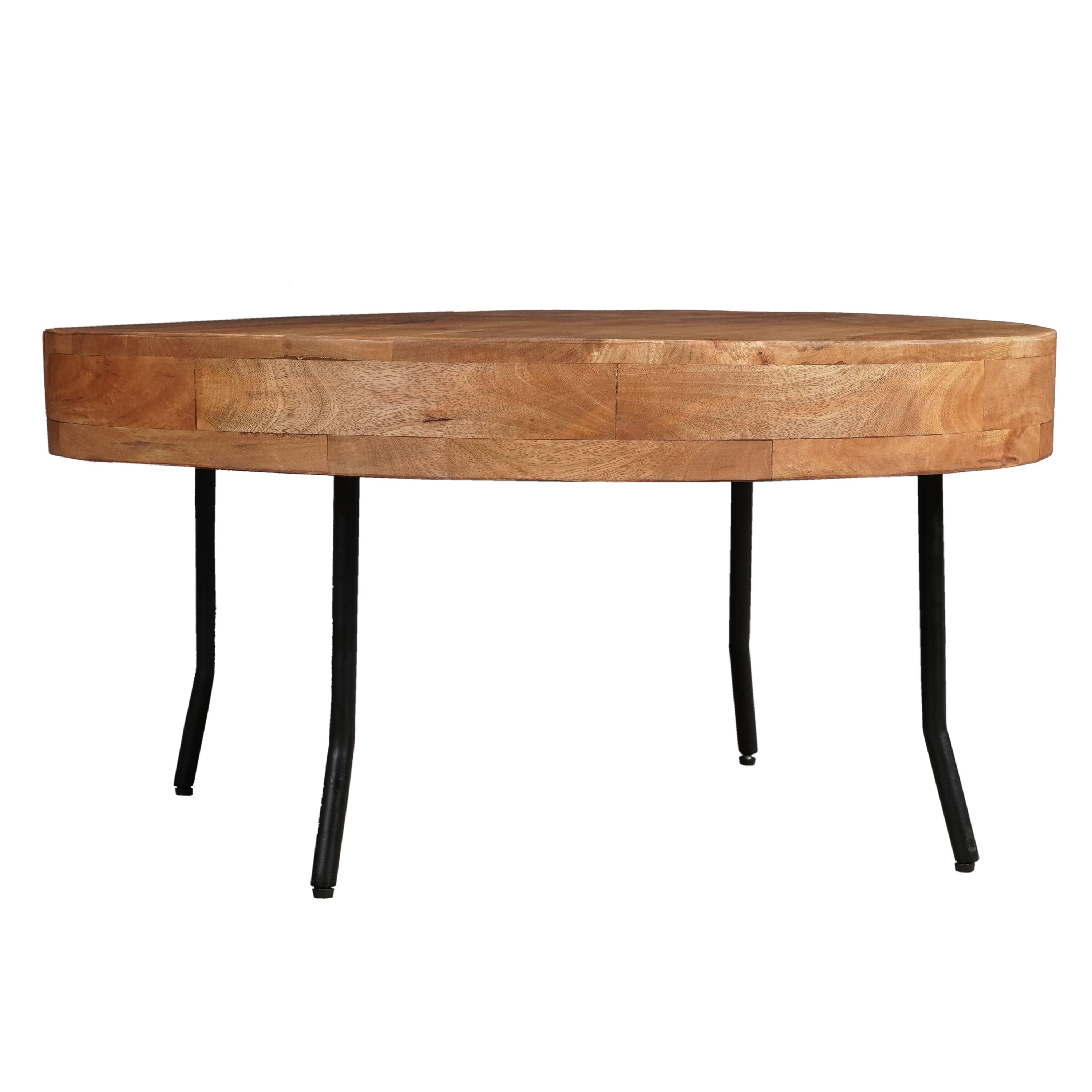 Alt View 1. Manhattan Lane - 32 Inch Coffee Table, Handcrafted Mango Wood Round Top, Black Metal Angled Legs - Brown, Black.