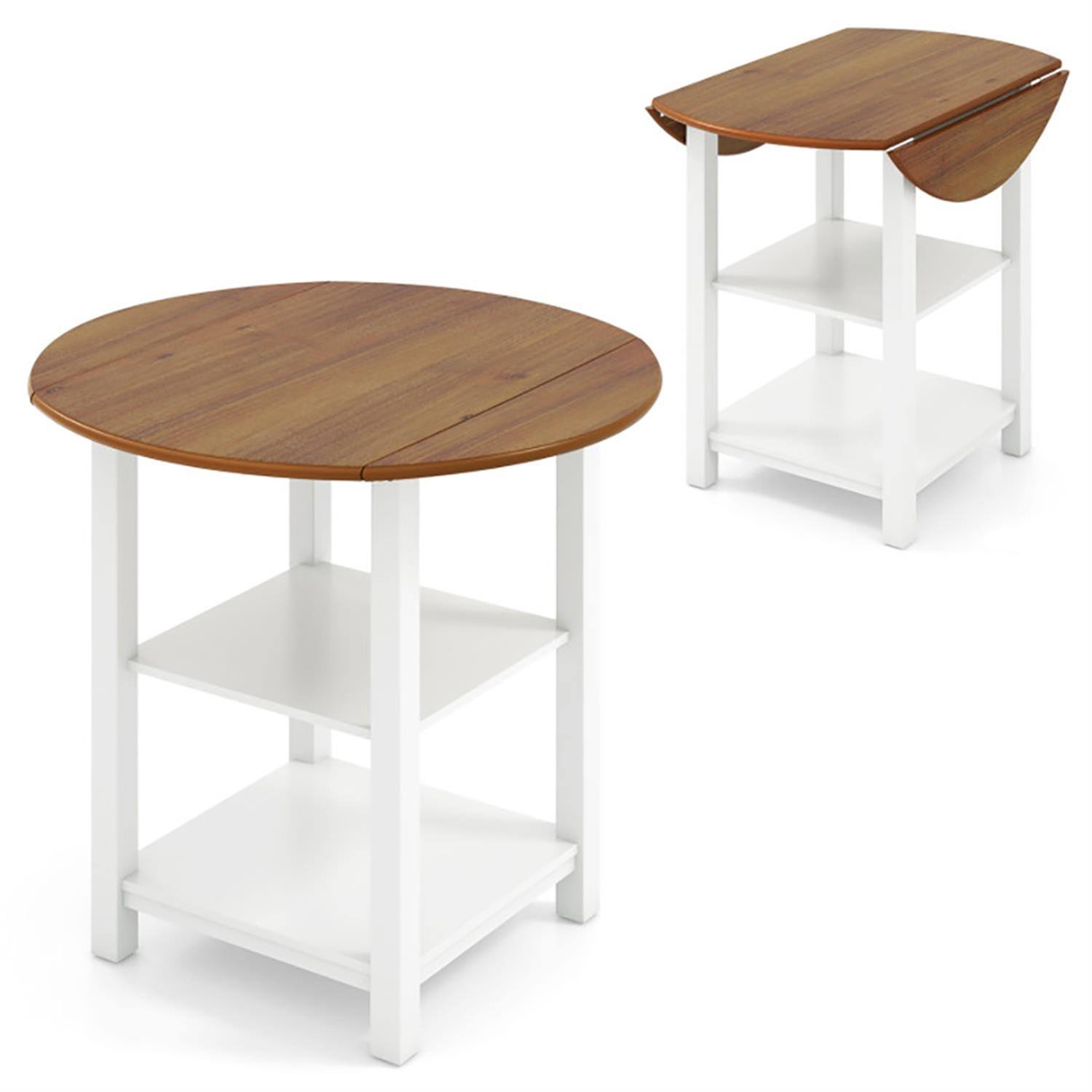 Alt View 1. Pefilos - 40" Modern Dining Table with 2 Shelves, Kitchen Table for 2-4 People, Folding Round Dinner Table for Home Office - Brown.
