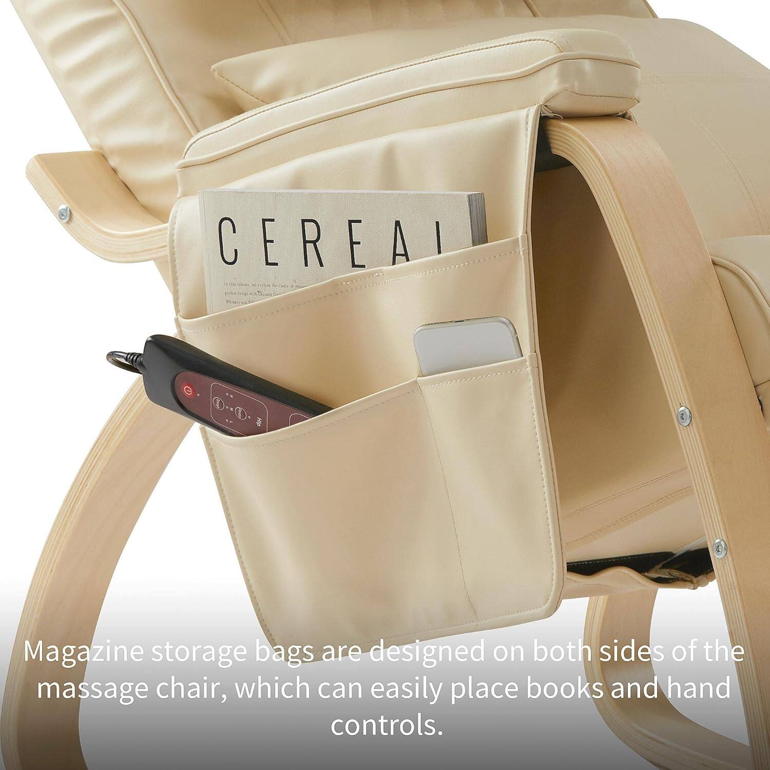 CEREAL
Magazine storage bags are designed on both sides of the massage chair, which can easily place books and hand controls.