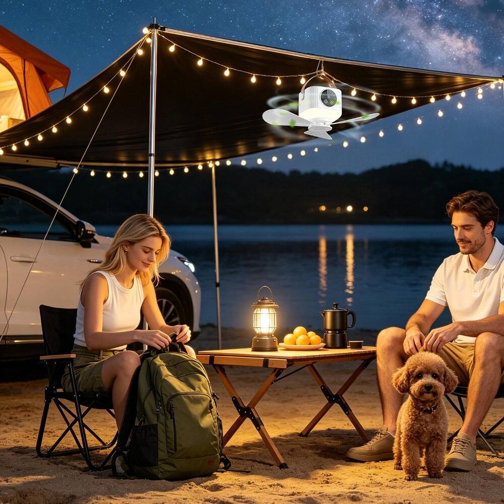Alt View 3. Loheer - Loheer Portable Tent Ceiling Fan with LED Lantern, Rechargeable Battery Operated Camping Fan with Remote.