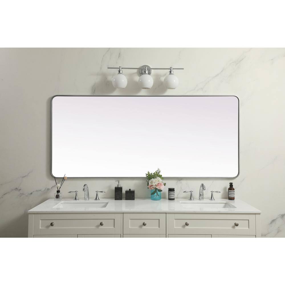 Alt View 8. Elegant Decor - Soft Corner Metal Rectangle Mirror 32x72 Inch in Silver - Silver.