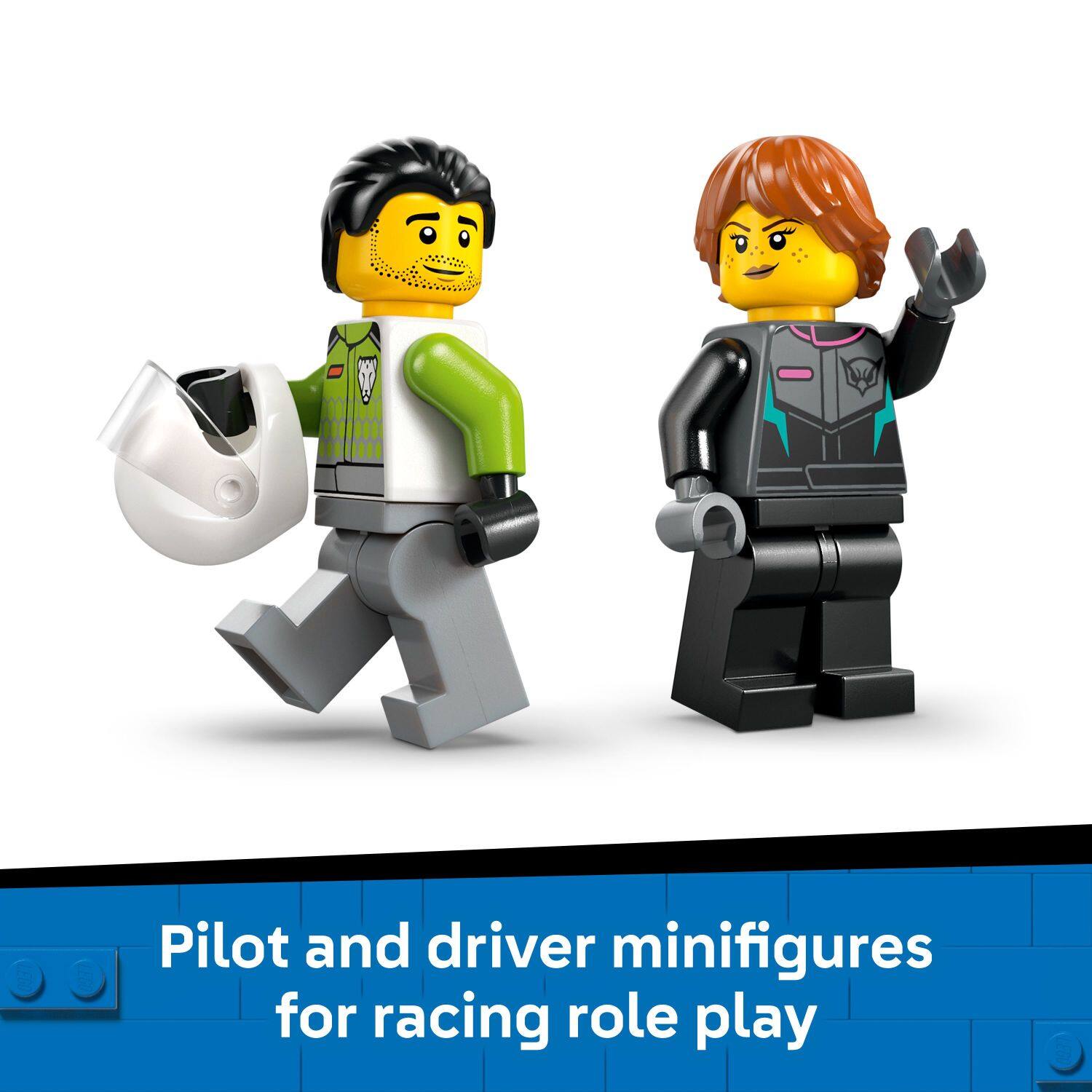 Pilot and driver minifigures for racing role play