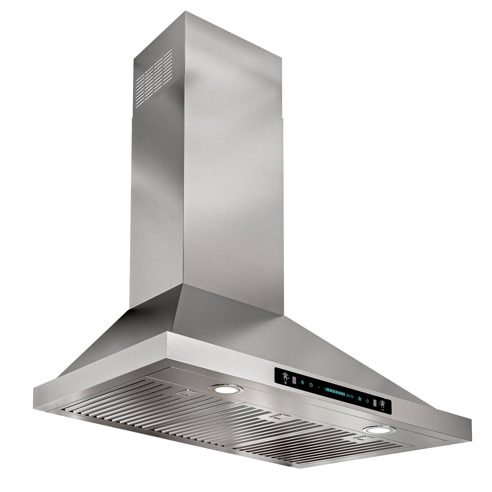 Angle. Onefly - 36 inches - Convertible - Wall Mount Range Hood - Stainless Steel.