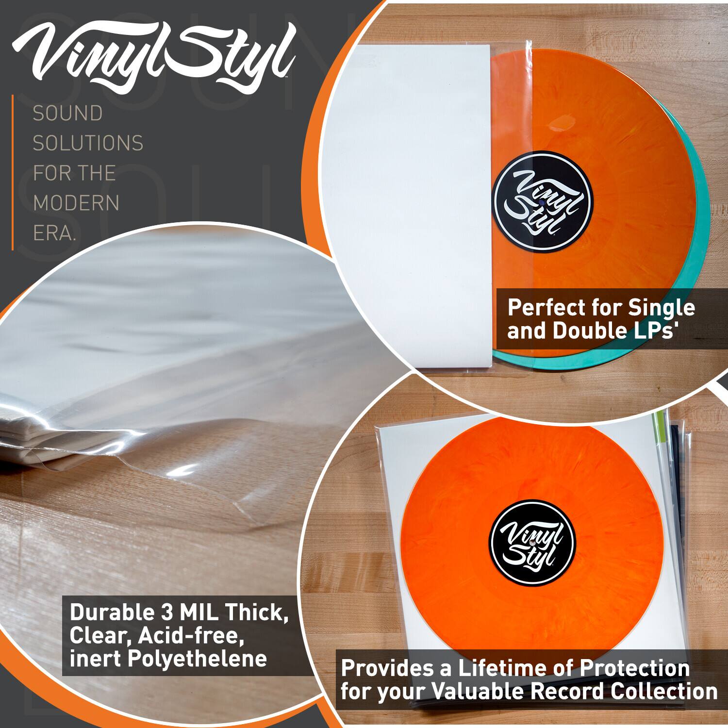 VinylStyl

SOUND SOLUTIONS FOR THE MODERN ERA.

Perfect for Single and Double LPs

Durable 3 MIL Thick, Clear, Acid-free, inert Polyethylene

Provides a Lifetime of Protection for your Valuable Record Collection