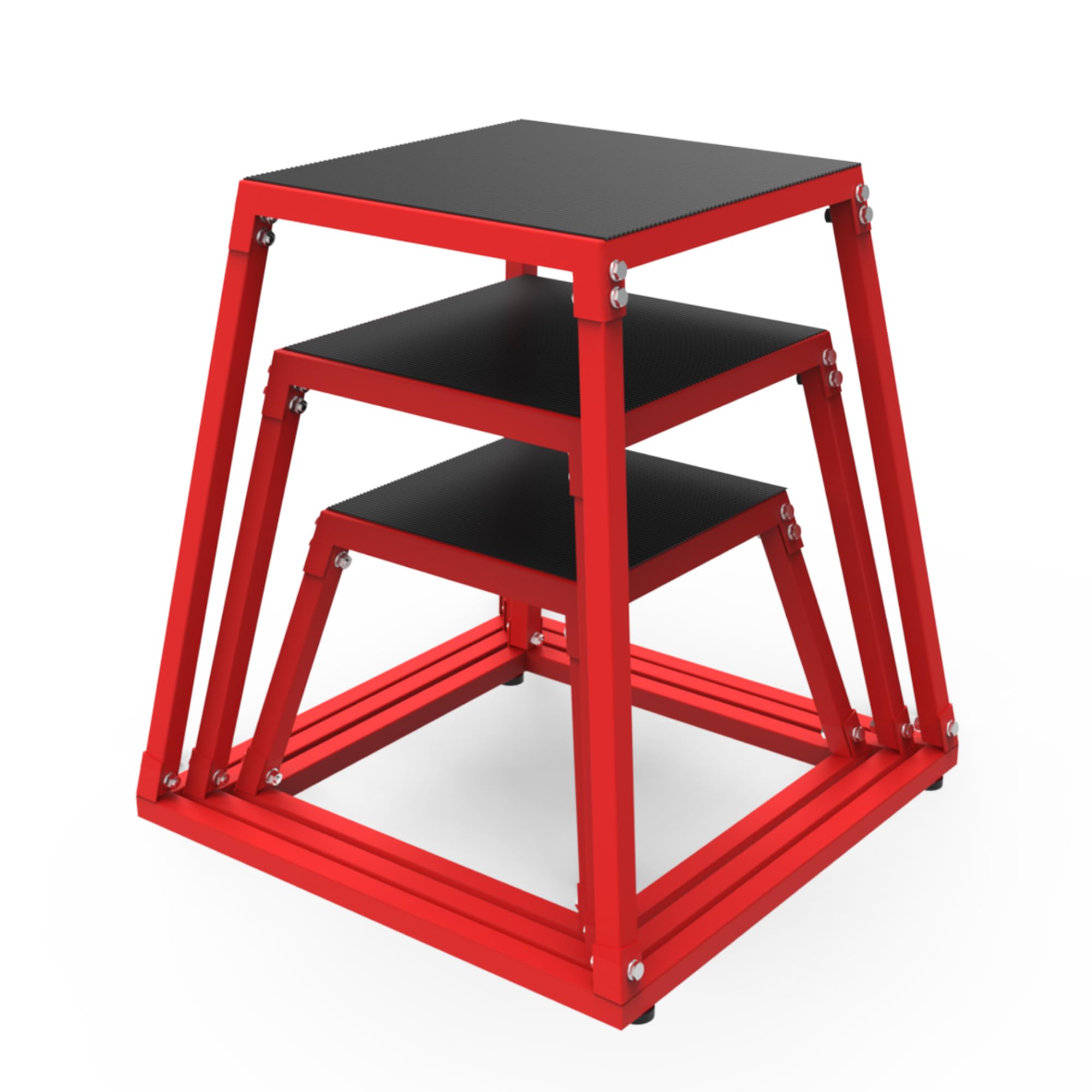 Angle. TROPOW - 18 Inch Red+Black Steel Plyometric Jumping Box, Anti-Slip Step Platform Jump Box  - red+black.