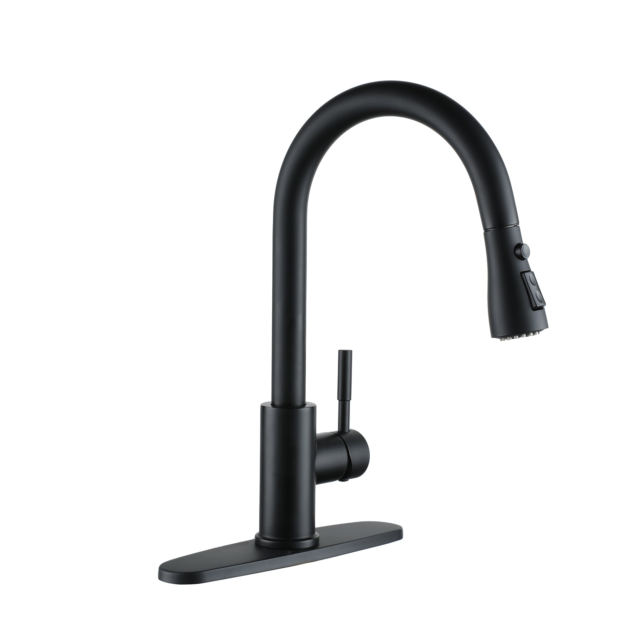 Alt View 8. Boyel Living - Modern 3-Spray Patterns 1.8 GPM Single Handle Pull Down Sprayer Kitchen Faucet with Deck Plate in Matte Black - Matte Black.