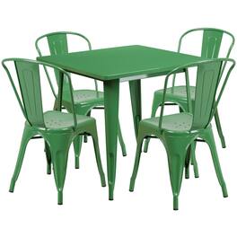 Flash Furniture - Foster Commercial Grade 31.5" Square Metal Indoor-Outdoor Table Set with 4 Stack Chairs - Green