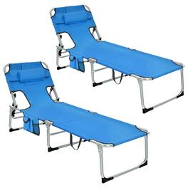Gymax - Set of 2 Beach Chaise Lounge Chair Folding Reclining Chair w/ Facing Hole - Blue