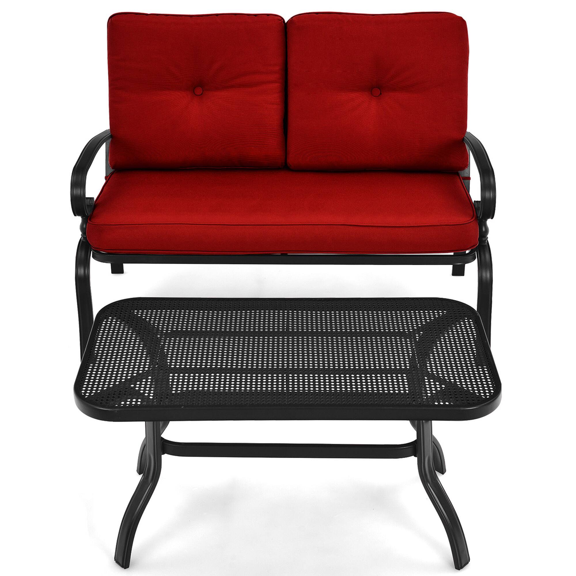 Alt View 7. Gymax - Gymax 2PCS Patio Loveseat & Table Set Conversation Sofa Set w/ Red Cushions - Red.